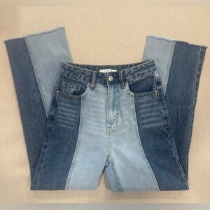 Pacsun Women's High Waisted Two Tone Straight Leg Blue Jeans Size 24